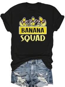 Camiseta unisex BananaFun, de verano, casual, transpirable, con personalidad, cuello redondo, manga corta, ropa de calle, versátil, adecuada para adolescentes y adultos - Negro - Ver 1