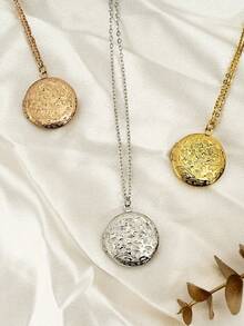 1 pieza Collar con dije de medallón redondo personalizado de color dorado, collar con medallón para fotos, colgante con caja de fotos, dije conmemorativo, mejor regalo - Multicolor - Ver 3