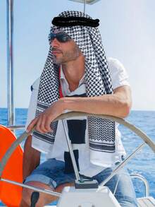 Arab Headscarf Dubai Headscarf Saudi Arabia Tourism Baotou Ornaments Men's Headband+Headscarf Arab Jacquard Square Scarf Dubai Middle East National Costume