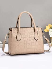 Fashionable Crocodile Embossed Business Tote Bag For Women, Large Capacity Shoulder Bag, Elegant & Versatile, Suitable For Dates, Shopping, Mother's Day Gift - Khaki - View 5