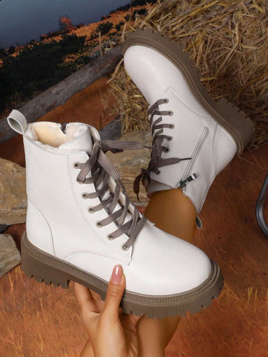 Women's New Personalized Casual Outdoor Street Thick Sole Comfortable Lace-Up Cozy Warm Elastic Chelsea Boots