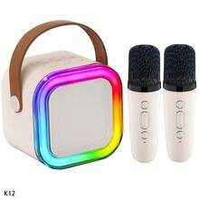 儿童卡拉OK机，配备2个无线麦克风，迷你卡拉OK播放器，带LED彩色灯，便携式户外无线音箱，是3-12岁男孩女孩的理想礼物 - 彩色 - 查看 15