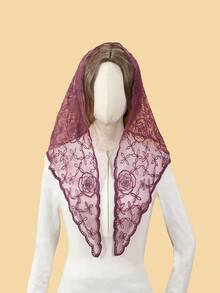 1pc Women's Vintage Rose Flower Ruffle Edge Triangular Scarf Shawl, Fashion Soft Breathable Scarf, Women's Elegant Outdoor Decorative Headscarf, Church Wedding Veil, Graceful Gift