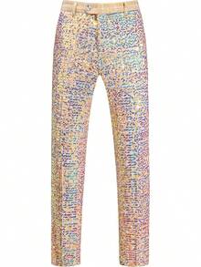 Mens Sequin Blazer Pants Slim Fit Sport Coats Shiny Gold Dress Suit Jacket Trousers Tuxedo For Prom Party Dinner - Quần vàng - Xem 1