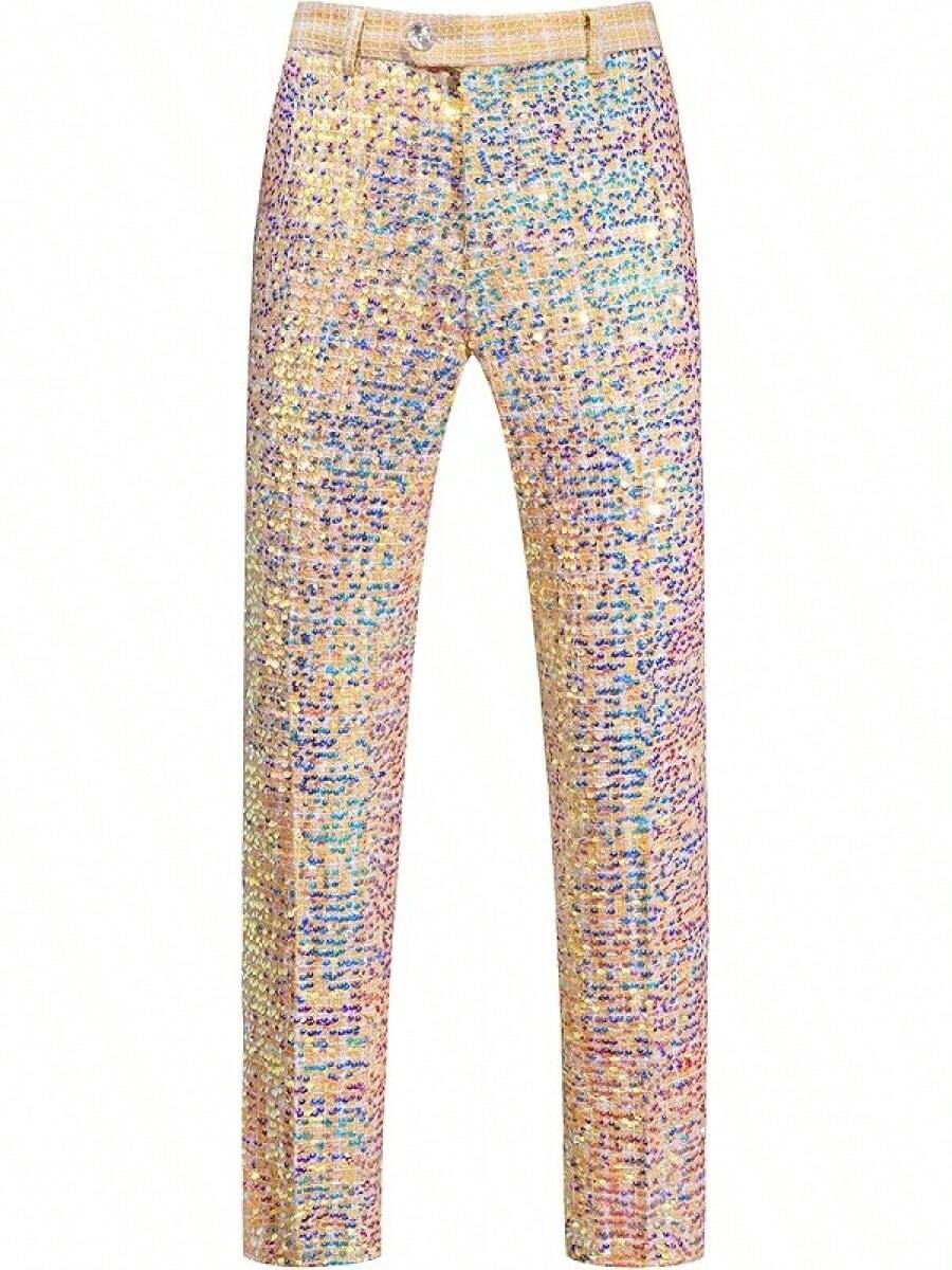 Mens Sequin Blazer Pants Slim Fit Sport Coats Shiny Gold Dress Suit Jacket Trousers Tuxedo For Prom Party Dinner - Quần vàng - Xem 1