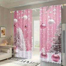 2 pezzi Tende natalizie rosa per Natale con design decorativo a cedro - Facili da installare, trattamento in poliestere con passante per asta, adatte per camere da letto, uffici, cucine, soggiorni - Aggiungono allegria festiva (senza asta) - Multicolore - Visualizzare 2