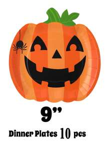 10/30 Stücke Halloween Kürbis Pappteller, süßes Grimassen-Gesicht, schwarze und orange Kürbisform, Einweg-Teller 7 Zoll 9 Zoll, Halloween Geschirr für Geburtstag, Feiertage, Party Dekoration und Zubehör