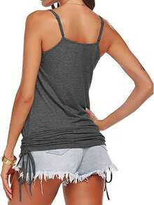 Tops Women Lace Up Shirt - Summer Spaghetti Strap Tank With Side Shirring & Banded Bottom - 深灰色 - 查看 4