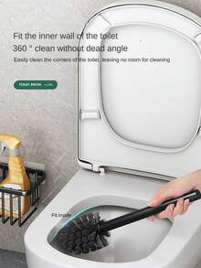 1pc Black/White Toilet Brush With Holder, Bathroom Wall-Mounted Brush Cleaner, Hands-Free Toilet Cleaning Tool Bathroom Accessories Bathroom Tools - White - View 9