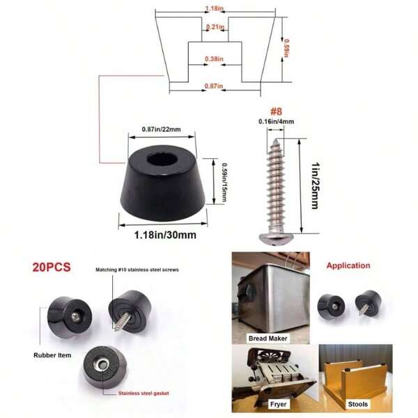 100PCS5 Sizes Rubber Feet Cutting Board, Built - In Stainless Steel Gasket And Screws, Non - Slip Rubber Feet Furniture, Electronics, Tables, Sofas