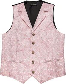 2025 Best Mens Victorian Vest Tie Set Silk Paisley Suit Vests Formal Waistcoat Gothic Steampunk Vest With Notched Lapels - 粉色 - 查看 4