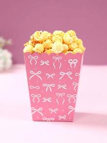 10pcs White/ Pink Background Bow Pattern Paper Popcorn Box, Popcorn Cups, Food Snack Box, Wedding Birthday Babe Shower Party Disposable Tableware, Suitable For Multiple Themes Holiday Party Picnic Camping, Home Kitchen Restaurant Table Supplies - Multicolor - View 5