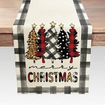 1 pièce Chemin de table bonhomme de neige de Noël, décoration de centre de table saisonnière en lin avec houx, arbre et cerf d'hiver. Décoration de table de cuisine, salle à manger pour Noël et les fêtes, à l'intérieur comme à l'extérieur