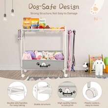 Liitrton Large Dog Toy Basket, Mobile Dog Toy Bin With Dog Organizer Storage Rack, 2-Tier Dog Toy Box For Living Room Area Holder Storage Dog Cat Accessories, Pet Leashes, Food & Clothes - 白色 - 查看 4