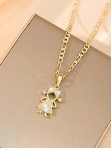 1 Piece Of Exquisite And Elegant Shiny Skirt Girl @ Hip Hop Hat Girl Copper Pendant Copper Inlaid Zirconia Necklace, Suitable For Giving To Girls/Boys/Family/Friends/Versatile/Light Luxury/Party/Banquet/Festival/Christmas/Thanksgiving/Halloween/Gift