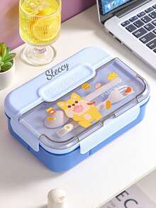 可定制文字Logo可爱卡通儿童便当盒套装，含勺子和叉子，学生便携式密封隔层塑料午餐盒，带餐具，防漏，易清洁，可微波炉加热，保温，儿童，晚宴，现代，多彩，可爱