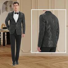 Men's Floral Dinner Party Prom Wedding Stylish Suits For Men One Button Dinner Jacket Pants Sethalloween - 黑色 - 查看 2