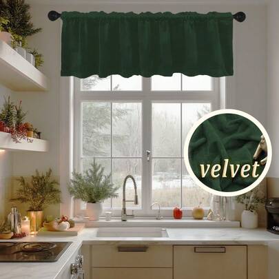 1 pak donkergroene fluwelen gordijnvalances met roedezak, glad, zacht glanzend, wasbaar en kreukvrij, luxe raamdecoratie in Europese stijl, geschikt voor slaapkamer, woonkamer, kast, dakraam, deurbekleding, Kerstmis en St. Patrick's Day