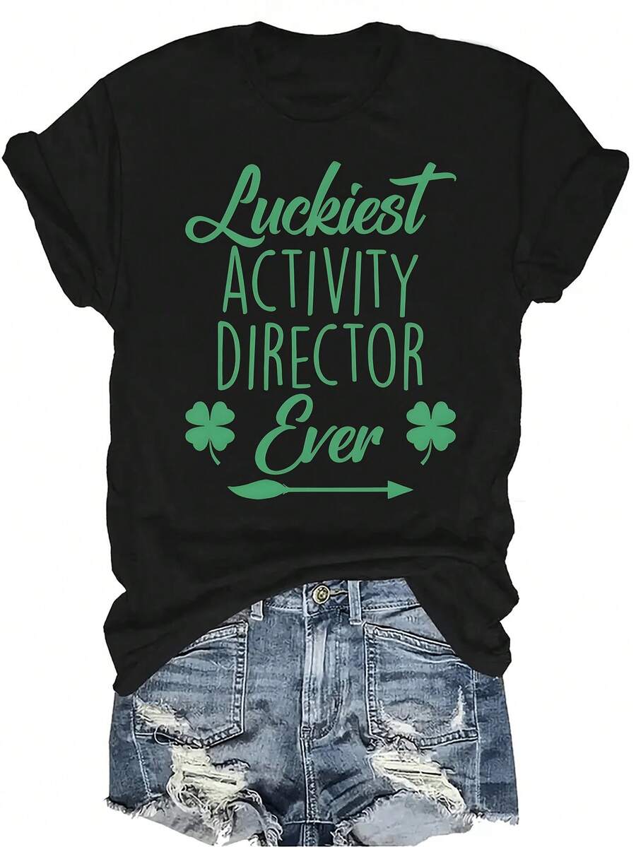 Camiseta del Día de San Patricio para director de actividades, unisex, de verano, casual, transpirable, de personalidad, cuello redondo, manga corta, ropa de calle, versátil, adecuada para adolescentes y adultos - Negro - Ver 1
