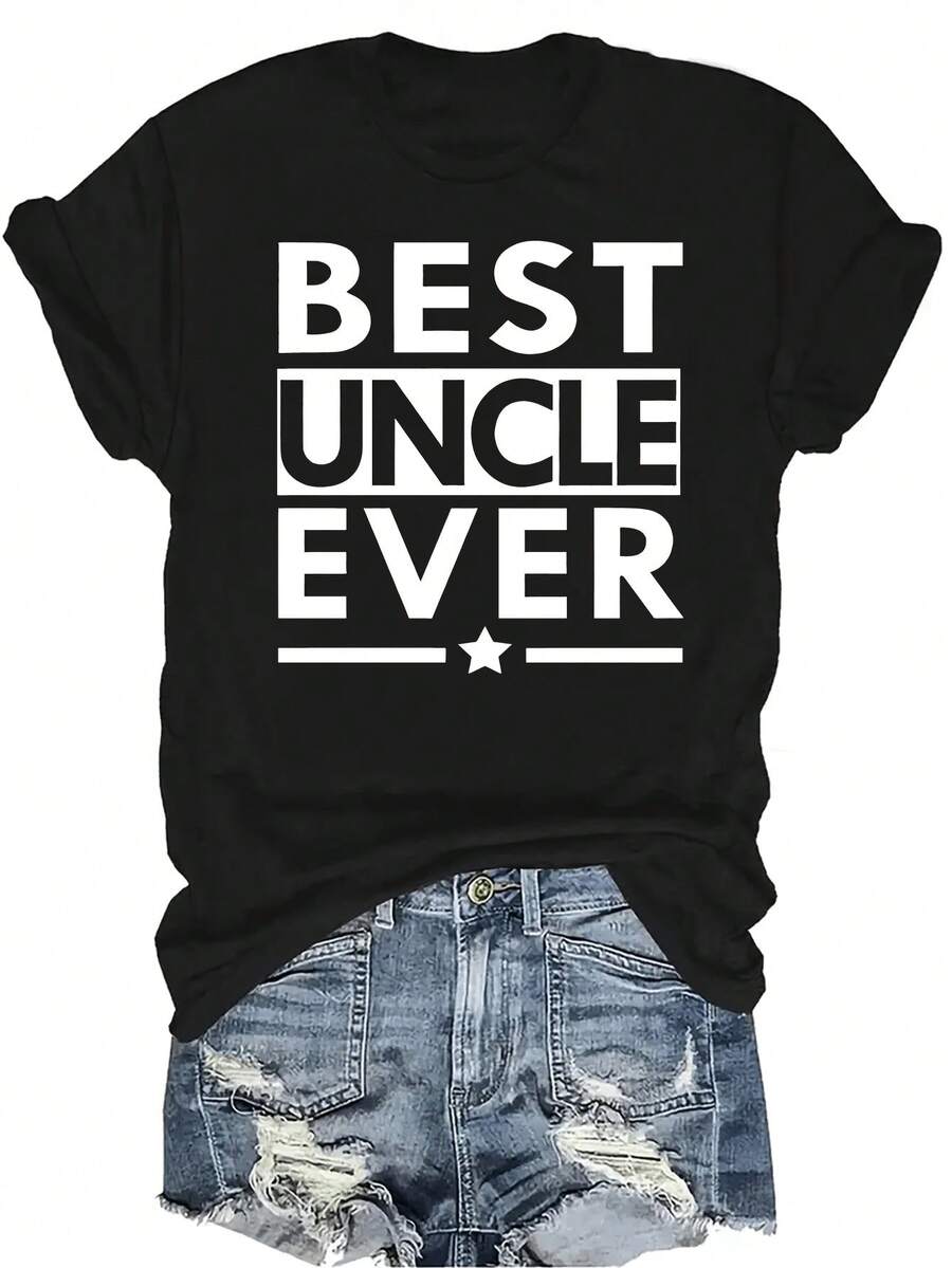 Camiseta "Mejor Tío" Unisex de verano, casual, transpirable, de personalidad, cuello redondo, manga corta, ropa de calle, versátil, adecuada para adolescentes y adultos - Negro - Ver 1