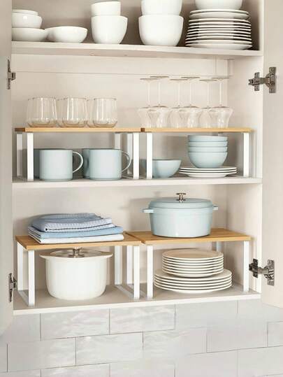 Organizador de armário empilhável (1 peça), prateleira de mesa multiuso em madeira, organizador expansível para bancada, prateleira para despensa de cozinha, prateleira para armário de banheiro, prateleira de armazenamento suspensa para bancada de cozinha, ferramenta definitiva para organização de cozinha - prateleira expansível que economiza espaço, organizador de armazenamento de cozinha, adequado para cozinha, quarto, sala de jantar e sala de estar.