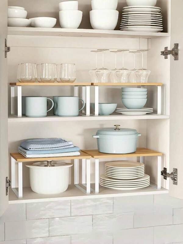 1pc Stackable Cabinet Organizer Rack, Multipurpose Wooden Desktop Storage Shelf, Expandable Countertop Organizer, Kitchen Pantry Rack, Over Cabinet Bathroom Shelf, Kitchen Countertop & Hanging Storage Rack, Ultimate Kitchen Organization Tool - Space-Saving Expandable Storage Shelf, Kitchen Storage Organizer, Suitable For Kitchen, Bedroom, Dining Room And Living Room