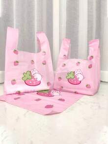25/50/100 Pcs Strawberry Rabbit Pattern Gift Bags, Creative Tote Bags, Small Gift Packaging Bags DIY Gift Bags, Used For Holiday, Birthday, Wedding, Party Gift Packaging Bags.