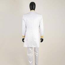 Men`S Suit Double Breasted Slim Fit Embroidery Chain Blazer And Pants Set Dashiki Outfits African Clotheshalloween - 黑色 - 查看 9