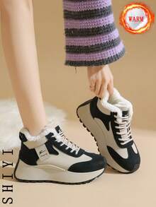 女士厚底保暖内衬休闲保暖雪地靴，适合秋冬季 - 黑色 - 查看 7