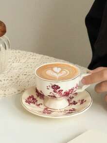 1件套法式玫瑰下午茶浓缩咖啡杯碟套装，复古小众高端陶瓷咖啡杯碟，瓷质茶杯 - 彩色 - 查看 15