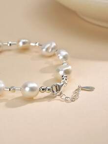 1pc 925 Sterling Silver Natural Pearl Bracelet, Suitable For Wedding, Engagement, Bride, Mother's Day, Valentine's Day, Birthday Gift - White - View 3