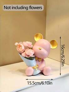1pc Bear Figurine, Home Living Room Decor, Entryway Decor Small Bear Holding Flower Ornament, Living Room Storage Decor Home Decor Vase Flower Vase Glass Vase