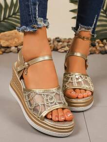Giày sandal đế xuồng màu trơn nhẹ dành cho nữ, thiết kế xỏ chân tiện lợi, sang trọng và thời trang, mẫu giày casual thoải mái mới của nhà thiết kế mùa hè 2025, phù hợp cho du lịch, dã ngoại và các dịp trang trọng. - Vàng - Xem 2