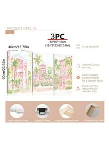 三幅一套的查尔斯顿（南卡罗来纳州）和棕榈滩（佛罗里达州）水彩画——学院风装饰画，适合墙面装饰、卧室、客厅、办公室装饰。 - 彩色 - 查看 9