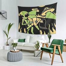 Fun Alien Wall Hanging Tapestry  Vibrant Green & Yellow Alien Art On Black Background Horizontal Indoor Wall Decor For Living Room Bedroom Office For Man Cave  No Power Required MusicThemed Home Decoration For Galaxy Room Decor Quality Fabric Artwork - 彩色 - 查看 3