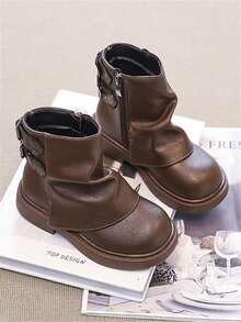 Children's Boots, New Autumn 2025 Outdoor Short Boots Mid-Calf Boots, Girls Metal Buckle Work Boots, Anti-Slip - Brown - View 4