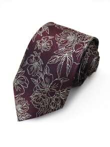 1 条勃艮第花卉手工领带，适合婚礼、商务、休闲、派对、日常和街头服饰