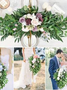 5pcs Greenery Stems Artificial Plastic Green Leaf Garland Vines Hanging Spray For DIY Wedding Arch Bouquet Filler Table Centerpieces Home Decor Valentine's Day, Valentines Wedding, Birthday, Room Decor, Wall Decor, Home Decor Living Room, Bedroom,Party - Green - View 4