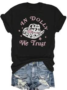Camiseta de camuflaje para mujer Trust Dolly, unisex, de verano, casual, transpirable, de cuello redondo, de manga corta, de estilo urbano, versátil, adecuada para adolescentes y adultos - Negro - Ver 1
