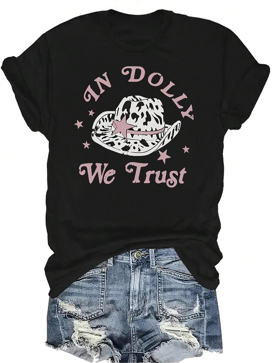 Camiseta de camuflaje para mujer Trust Dolly, unisex, de verano, casual, transpirable, de cuello redondo, de manga corta, de estilo urbano, versátil, adecuada para adolescentes y adultos - Negro - Ver 1