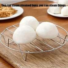 1pc Minimalist & Practical Kitchen Tool - Stainless Steel Plain Design, Rounded Shape, High Foot To Prevent Burns, Stable 4-Corner Support, Smooth Edges To Avoid Scratches, Can Be Used For Steaming Food, Non-Stick Pot Bottom, Space-Saving - Silver - View 9