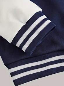 Men's Loose Fit Baseball Jacket, Casual Color Block Design, Suitable For Outdoor Sports, Versatile Outerwear, Medium Thickness, Suitable For Autumn Wear - Navy Blue - View 5