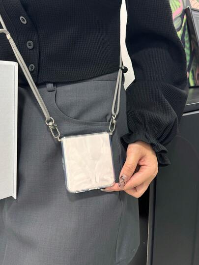 1 pezzo Custodia per telefono con cordino pieghevole trasparente, cover protettiva antiurto in TPU da 1,5 mm con 1 pezzo di cordino regolabile grigio da 4 mm, compatibile con Huawei Purax/Galaxy Z Flip3/Galaxy Z Flip4/Galaxy Z Flip5/Galaxy Z Flip6/Galaxy Z Flip7/OPPO FIND N2 FLIP/Vivo X Flip/ MIX Flip/ P50 Pocket/ P60 Pocket/ W23 Flip/ W24 Flip