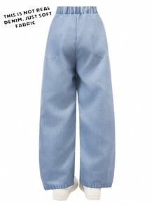 Girls' Comfortable Denim Effect Floral Print Pants, Summer