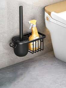 1pc Black/White Toilet Brush With Holder, Bathroom Wall-Mounted Brush Cleaner, Hands-Free Toilet Cleaning Tool Bathroom Accessories Bathroom Tools