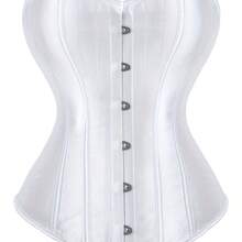 Strapless Vintage Silk Bodysuit Front Lace Tight Non-Stretch Polyester Women Apparel For Adult Carnival Costume Occasions - 白色 - 查看 4
