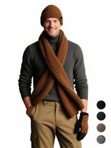 3件套秋冬新款保暖配饰简约纯色针织帽长围巾触屏手套时尚百搭又舒适 - 彩色 - 查看 1