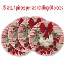 1 buc/4 buc/6 buc/60 buc Covorașe rotunde cu flori roșii de Crăciun, Covorașe din in de Crăciun, Covorașe rezistente la murdărie, Potrivite pentru casă, sufragerie și restaurant, Decor de masă, Articole pentru casă - Multicolor - Vizualizare 12