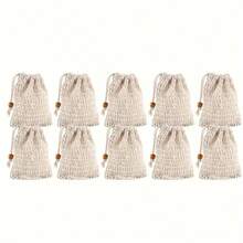 10pcs Soap Bag, Sisal Soap Bag, Exfoliating Soap Bag With Drawstring, Soap Bag With Wooden Beads, Foaming And Drying Soap, Exfoliating Net, Bath And Shower Soap Bag