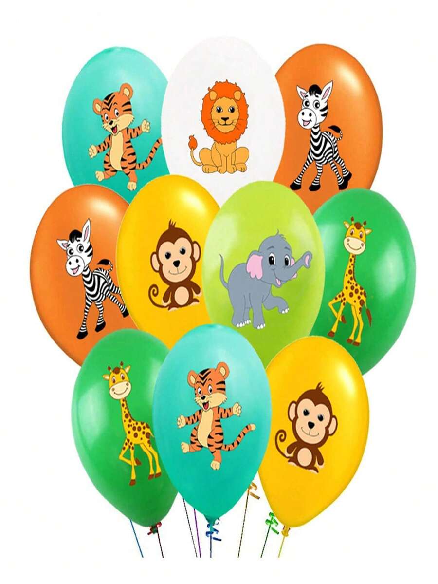10pcs Mixed Styles 12inch Jungle Wild Animal Latex Balloons Birthday Party Decorations Jungle Party Animal Balloons